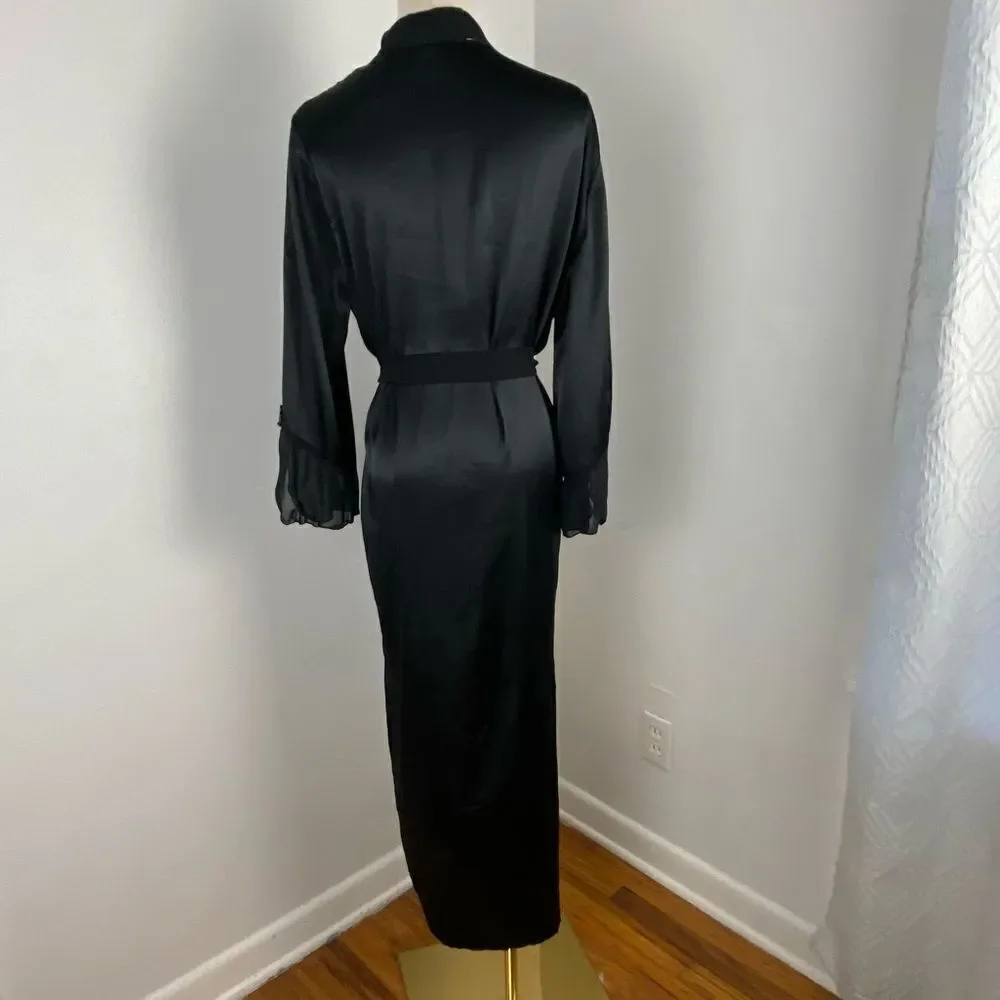 Vintage California Dynasty Womens Black Satin Maxi Robe Fairy  Whimsigoth‎ M - Picture 2 of 16